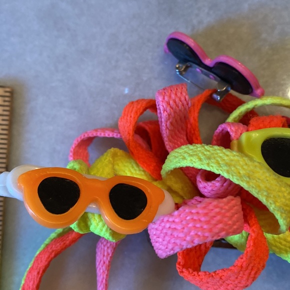 Vintage Neon Yellow,Orange and Pink Hair Bow with Sunglasses Accents - Picture 5 of 8